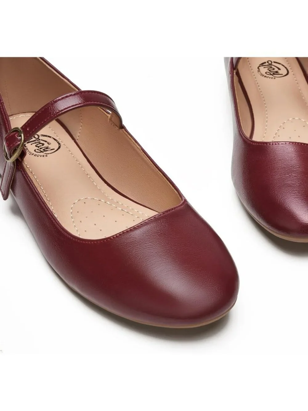 Women's Burgundy Ballet Flats Round Toe Comfort Straps Memory Foam Dressy Shoes